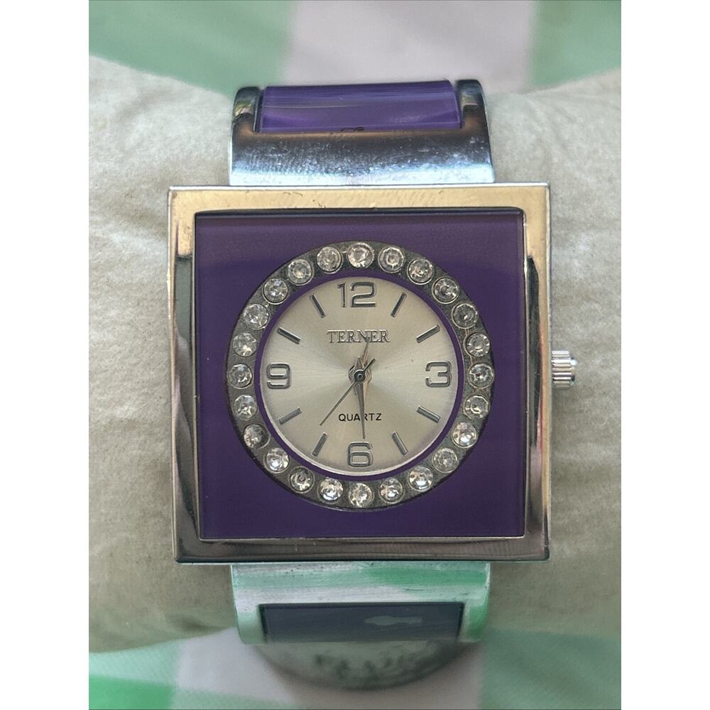 Terner Silver Tone Purple Women’s Cuff Watch